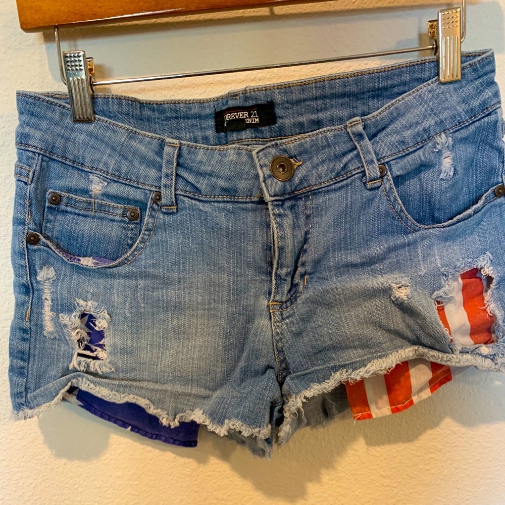 American Flag distressed Denim Shorts